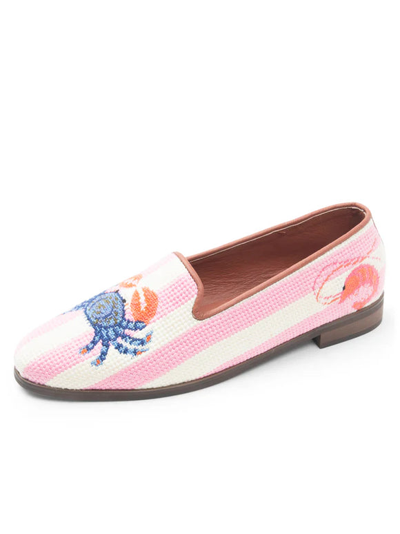 Misses Needlepoint Loafers by Paige Pink and Ivory Crab