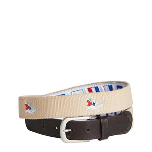 Bowsprit Embroidered  Belt Shark on Beige| Castaway Clothing